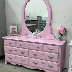 open lace back dress Pink Dresser with Flower Knobs