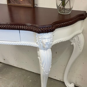 Sold! Do not purchase! Free Shipping anywhere in the US!Refinished White/Espresso Console/Entryway Table, credenza/Tv Stand Ornate Piece!