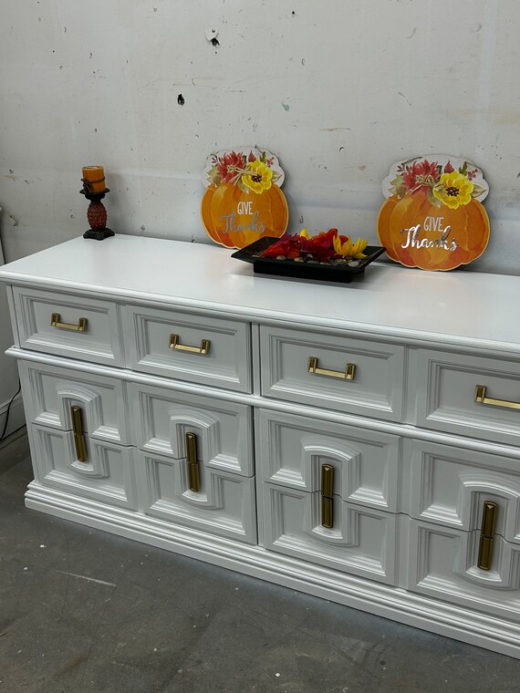 SOLD! Do Not Purchase! ! FREE SHIPPING!!! Bassett Brand White/gold Dresser/console/  Credenza/nursery - Etsy