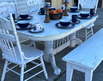 AVAILABLE! Shipping included in the price! No hidden fees. Large White Rustic Farmhouse Style Dining Set/Credenza/Kitchen/Mother's Day