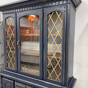 SOLD!Unlike most, our shipping is included in the price! Midnight Blue China Cabinet/Kitchen/Distressed/Solid Wood/2 Piece/Rustic/Lake house