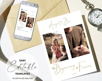 Editierbare Instagram Post und Verlobungskarte Bundle | Bearbeiten, Herunterladen &| Der Anfang von Forever
