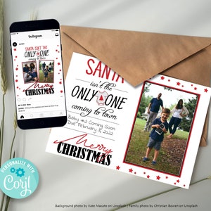 Le Père Noël n’est pas le seul à venir en ville Grossesse et nouvelle annonce de bébé | modèles de cartes et d’Instagram | Modifier, télécharger, imprimer et envoyer
