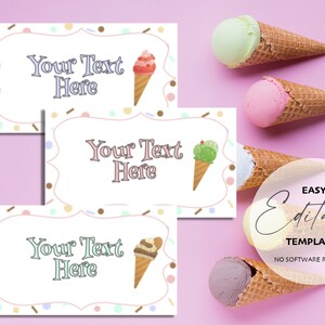 Printable Ice Cream Party Labels, Name Cards, Table Tent | Edit, Download and Print