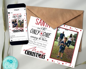 Santa Isn't The Only One Coming to Town Schwangerschaft & Neue Baby Ankündigung | Karte und Instagram Vorlagen | Bearbeiten, Herunterladen, Drucken und Senden
