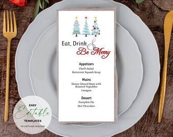 Printable Winter Blue Tree Menü | Bearbeiten und Herunterladen | Essen, Trinken und Sei Merry