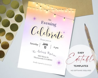 Druckbare Einladungsvorlage 'An Evening to Celebrate' | Bearbeiten, Herunterladen und Drucken