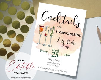 Printable Cocktails and Conversation Party Invitation Template | Edit, Download and Print