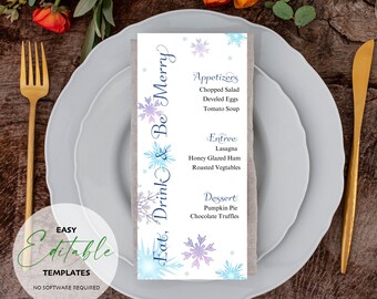 Printable Winter Schneeflocke Menü | Bearbeiten und Herunterladen | Essen, Trinken und Sei Merry