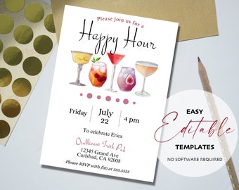 Printable Happy Hour Celebration Party Invitation Template | Edit, Download and Print