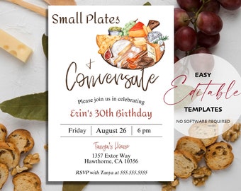 Printable Small Plates and Conversate Charcuterie Party Invitation Template | Edit, Download and Print