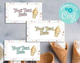 Druckbare Ananas Soft Serve Party Label, Namenskarten, Tischzelt. Bearbeiten, herunterladen und drucken