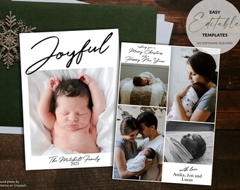 Druckbare Joyful Happy Holidays Baby Ankündigung Fotokarte Vorlage | Bearbeiten und Herunterladen