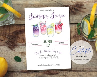 Printable 'Summer Soiree' Party Invitation Template | Edit, Download and Print