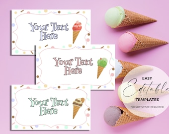 Ausdruckbare Eis party Etiketten, Namenskarten, Tischzelt | Bearbeiten, Herunterladen und Drucken