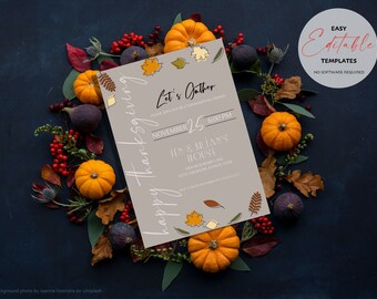Printable Happy Thanksgiving Holiday Menu Bundle | Editable and Printable | Invitation, Menu, Place Cards | Digital Download