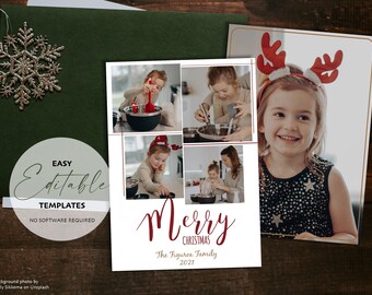 Druckbare Frohe Weihnachten Fotokarte Vorlage | Bearbeiten und Herunterladen
