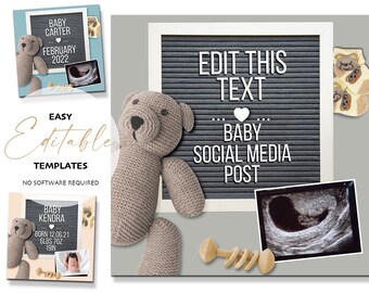 Bearbeitbare Schwangerschaft und Neues Baby Instagram Ankündigung | Personalisieren und Bearbeiten, Herunterladen und Senden