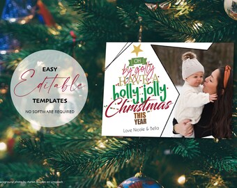 Printable Have a Holly Jolly Weihnachten Fotokarte Vorlage | Bearbeiten und Herunterladen