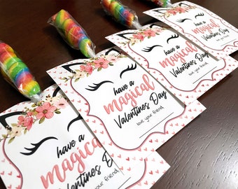 Druckbare 'Have a Magical Valentine's Day' Einhorn Lollipop Valentine Display Tag | Herunterladen und ausdrucken