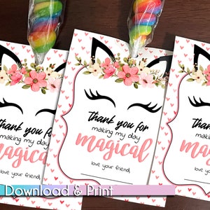 Printable &#39;Thank You for Making My Day Magical&#39; Unicorn Lollipop Treat Tag | Download and Print