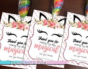 Printable 'Thank You for Making My Day Magical' Einhorn Lollipop Treat Tag | Herunterladen und Drucken