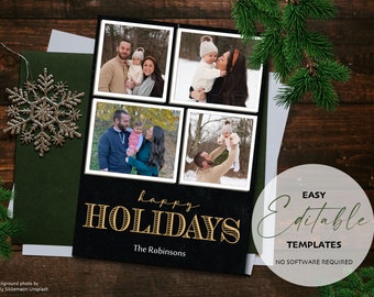Druckbare Happy Holidays Fotokarte Vorlage | Bearbeiten und Herunterladen