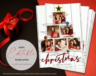 Druckbare Weihnachtsbaumkarte Fotovorlage | Bearbeiten und Herunterladen