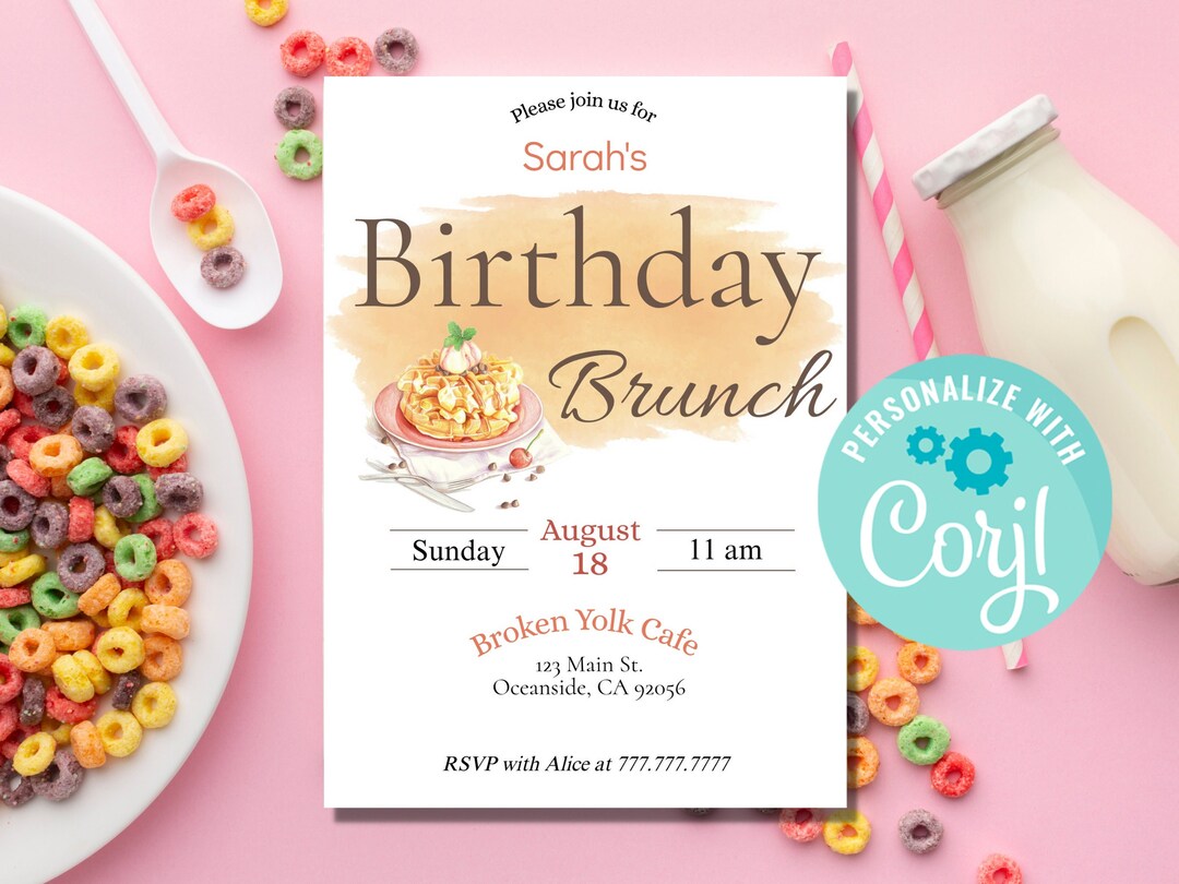Printable 'birthday Brunch' Party Invitation Template | Edit, Download ...