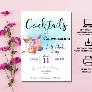 Printable 'cocktails and Conversation' Party Invitation Template Edit ...