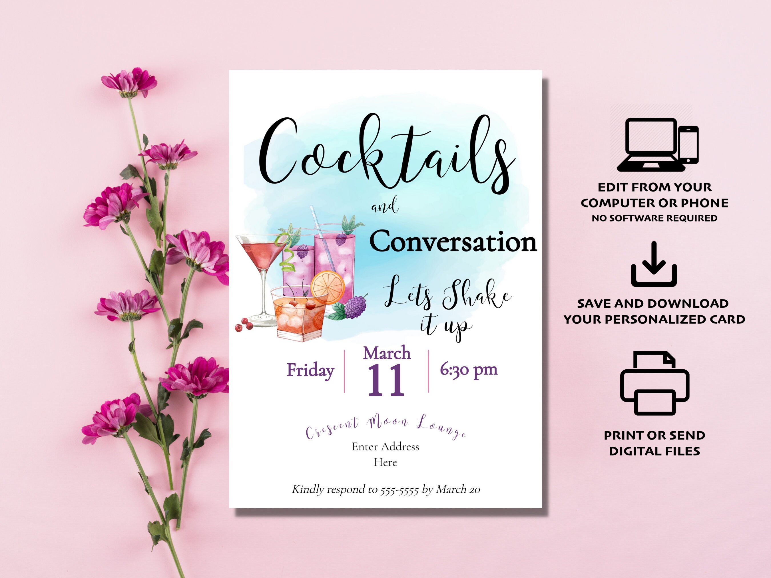 Printable 'cocktails and Conversation' Party Invitation Template Edit, Download and Print - Etsy