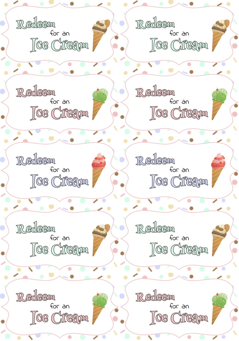 Printable 'sweet Treat Ice Cream Coupons' Edit - Etsy
