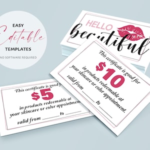 Ausdruckbare Hello Beautiful Geschenkgutscheine | Bearbeiten, Herunterladen & Drucken