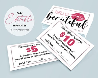 Printable Hello Beautiful Gift Certificates | Edit, Download & Print