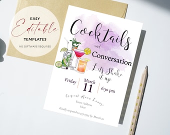 Printable 'Cocktails and Conversation' Party Invitation Template | Edit, Download and Print