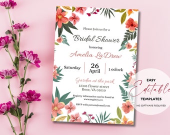 Blumen Garten Brautparty Einladung Vorlage | Digitale Datei - Herunterladen, drucken oder digital senden