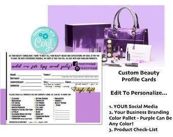 Druckbare Beauty-Kundenprofil-Karte, Direktverkauf, Bearbeiten, Drucken, Herunterladen und Teilen