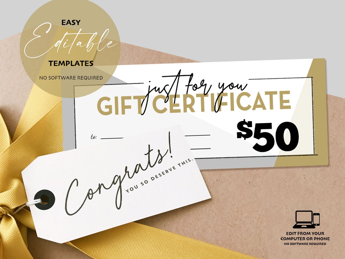 Printable Just for You Gift Certificates Edit, Download and Print - Etsy