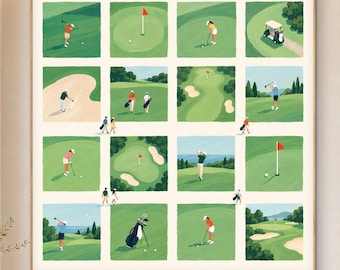 Golf Lifestyle Painting, Country Club Leisure Art, Green Golf Course Collage, Original Hand Painted Wall Art