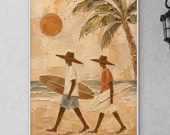 Surf Lifestyle Wall Art, Coastal Beach Painting, Tropical Canvas Art, Modern Coastal Decor, Beach House Artwork