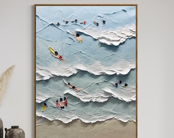 Vertical Beach Joy Ocean Art Hand Painted Extra Large 3D Textured 3D Minimalist  Art Abstract Oil Painting Contemporary Art Customized