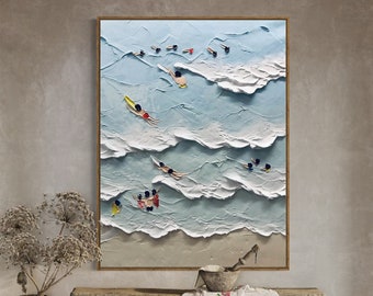 Vertical Beach Joy No 6 Ocean Art Hand Painted Extra Large 3D Textured 3D Minimalist  Art Abstract Oil Painting Contemporary Art