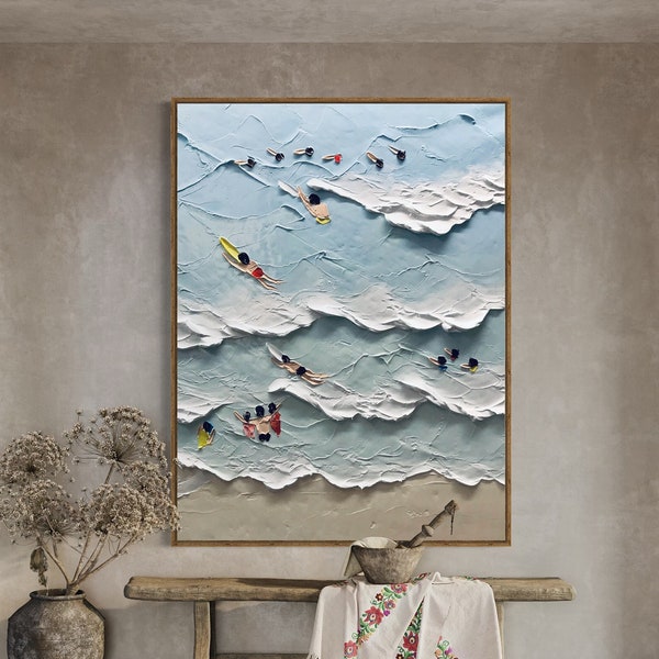 Vertical Beach Joy No 6 Ocean Art Hand Painted Extra Large 3D Textured 3D Minimalist  Art Abstract Oil Painting Contemporary Art