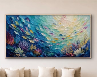 Coral Reef Wall Art, Underwater Ocean Painting, Colorful Marine Canvas, Coastal Reef Artwork, Beach House Decor