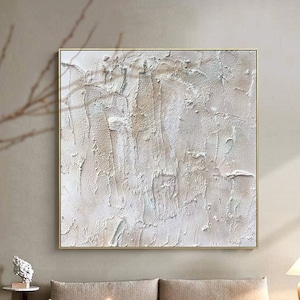 Oversized White Abstract Oil Painting: Thick Texture, Contemporary Wall Art