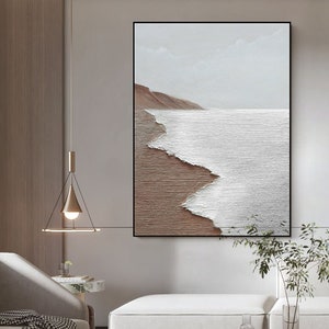 Hand Painted Beach Oil Painting: Textured 3D Coastal Art
