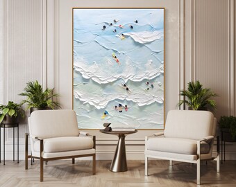 The Beach Joys Ocean Art Hand Painted Extra Large Heavy Textured Knife Palette Minimalist  Art Abstract Oil Painting Contemporary Art