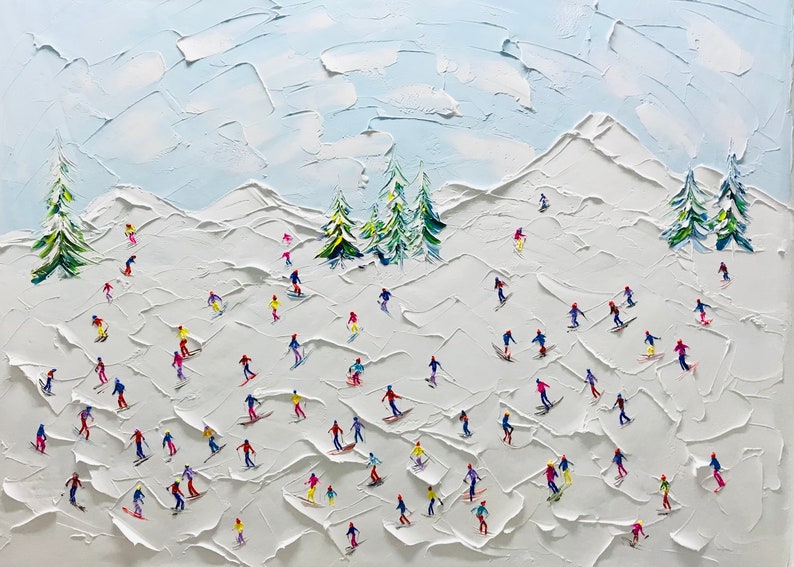 Landscape Original Snow Mountain Art, Hand-Painted Sport Art, Large 3D Textured Mountain Skiing Art, Abstract Oil Painting, Snowy Winter Art image 7