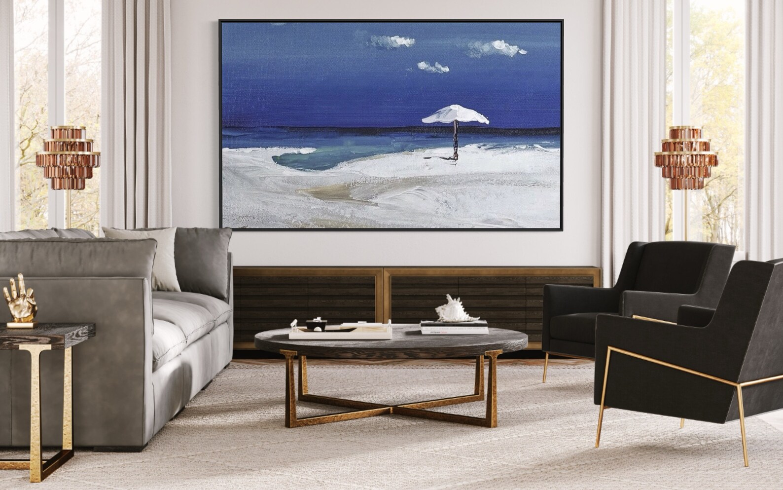 Oversized Beach Art Blue Ocean Art Hand Painted Extra Large Etsy