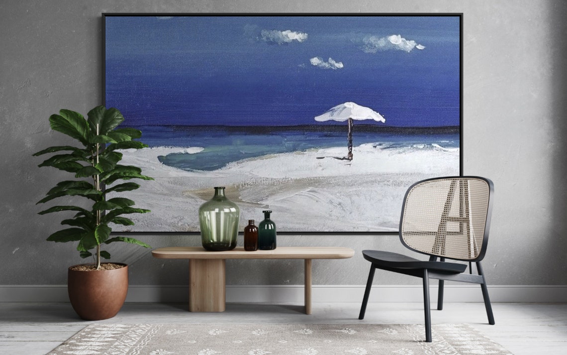 Oversized Beach Art Blue Ocean Art Hand Painted Extra Large Etsy